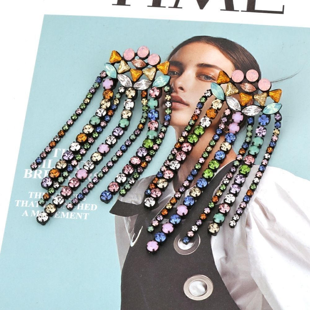 Multicolor Cascading Fringe Rhinestone Drop earrings - Picture 1 of 4